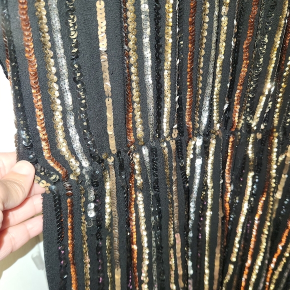 SCALA Vintage Black Metallic Gold Silver Copper Sequins Tunic Mini Dress Size 0 - Picture 11 of 15